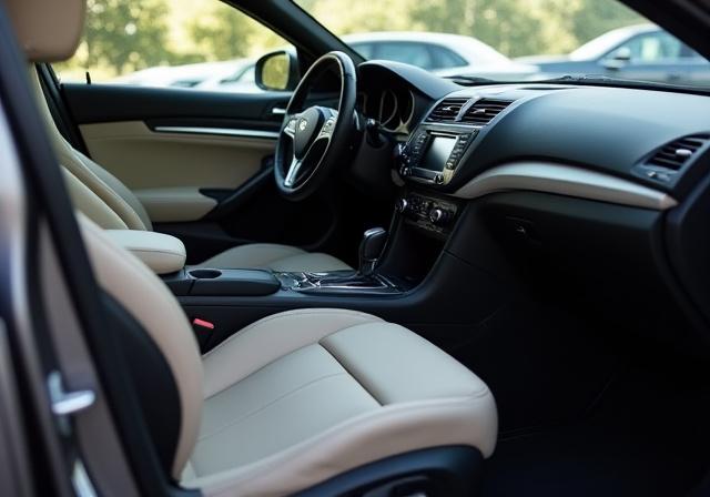 The same car interior, impeccably clean with vacuumed carpets and conditioned leather.
